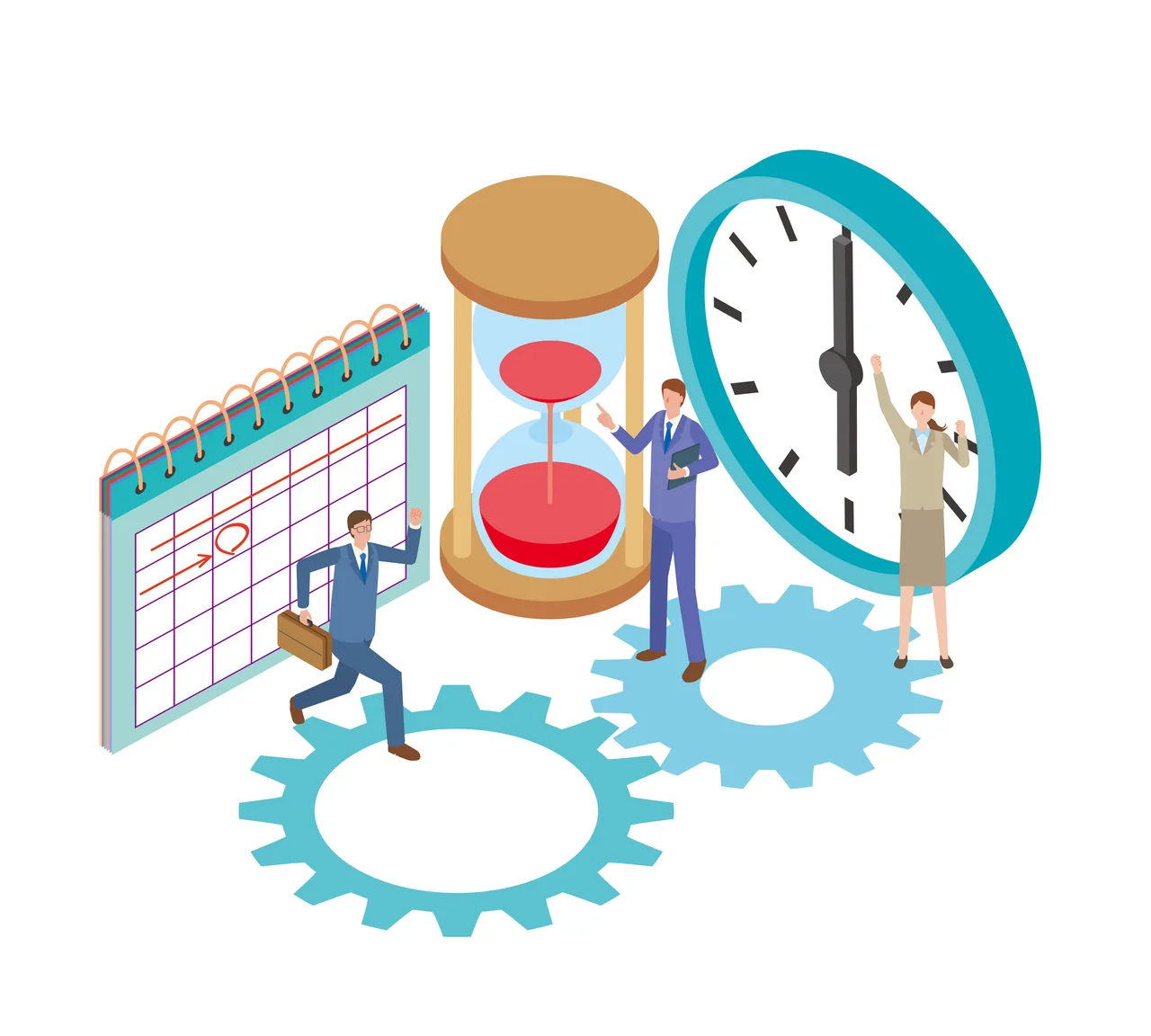 カレンダーと砂時計で切り替えの時期を検討するイラスト